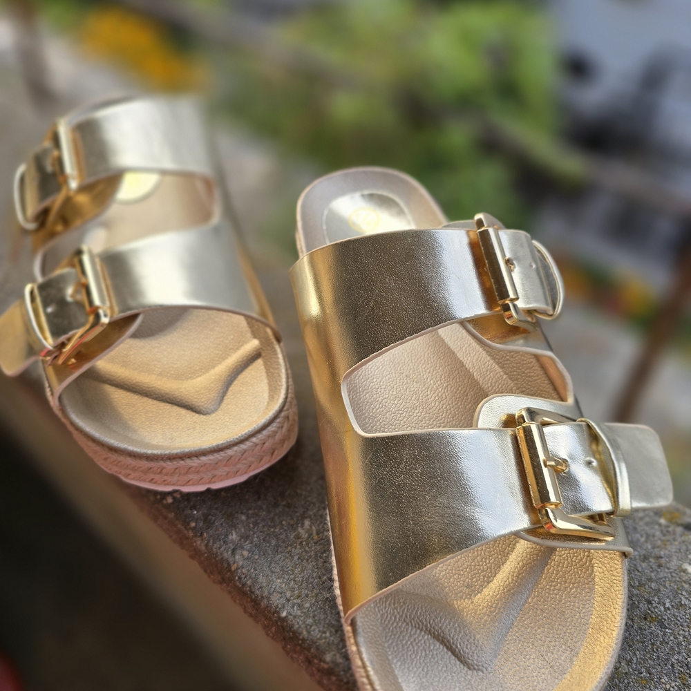Boohoo Gold Buckle Sandals